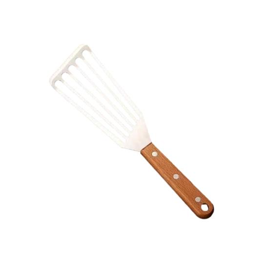 Stainless Steel Slotted Spatula with Wooden Handle Heavy-Duty Turner for Steak Fish BBQ Heat-Resistant Rust-Proof Essential Kitchen Tool for Flipping