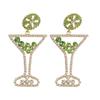 Cocktail Glass Earrings with Green and Clear Stone Detail, Gold Tone Statement Pair, Approx 0.78 Inch Drop for Daily Wear
