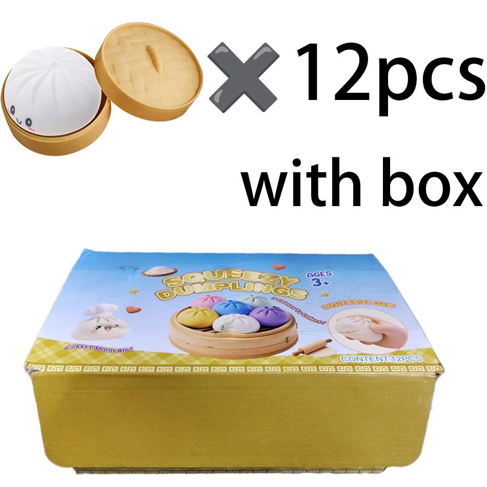 Dumpling Squishies Stress Balls Fidget Sensory Toy Squeeze Dough Ball Stress Relief Hand Toy Bun With Food Steamer Stretchy Desk
