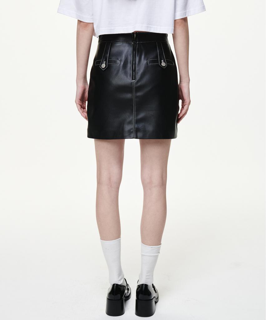 Bikwaieos Faux Leather Pocket Mini Skirts_Black