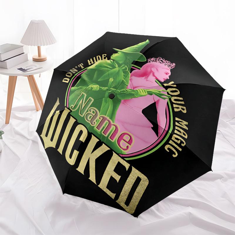 1pc Wicked Custom Name Automatic Folding Umbrella - Compact 8-Rib Design, Durable Plastic & Iron, Daily Use 042