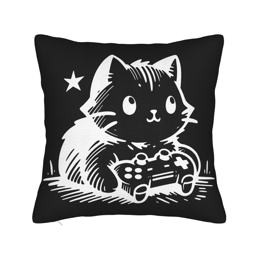 Gamer Cat Pillow Cover Soft Cushion Cover Cute Funny Pillow Case For Living Room Sofa