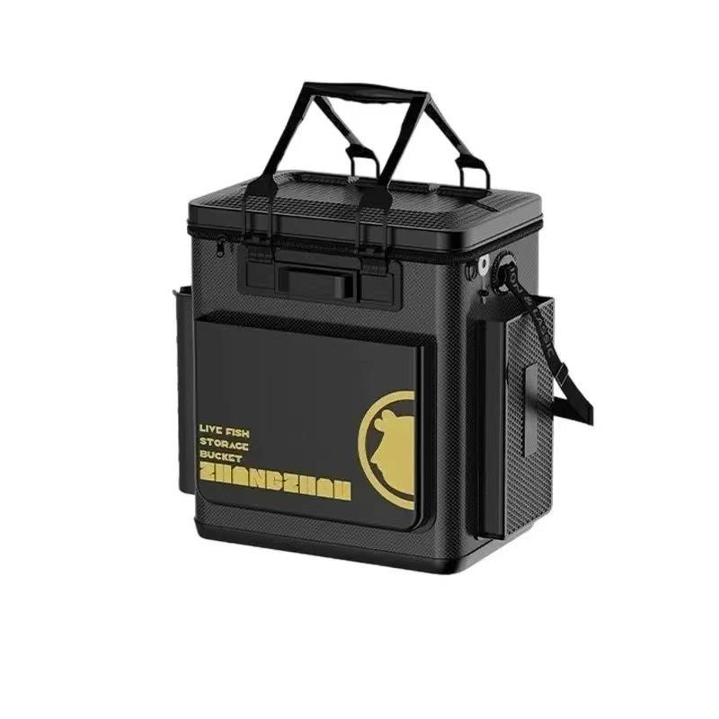 Foldable Hard Shell Fishing Bucket & Seat with Integrated Live Fish Storage