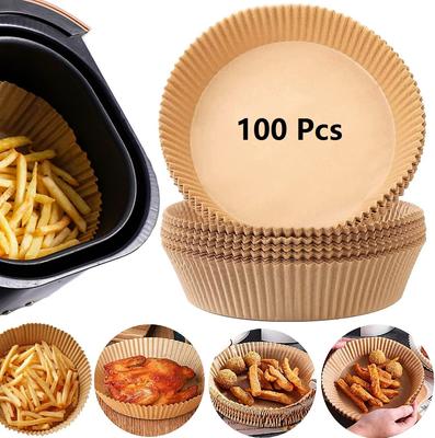 100 db Air Fryer Papírbetét, Eldobható Pergamenpapír Sütéshez, Sütéshez, Pirításhoz és Grillezéshez