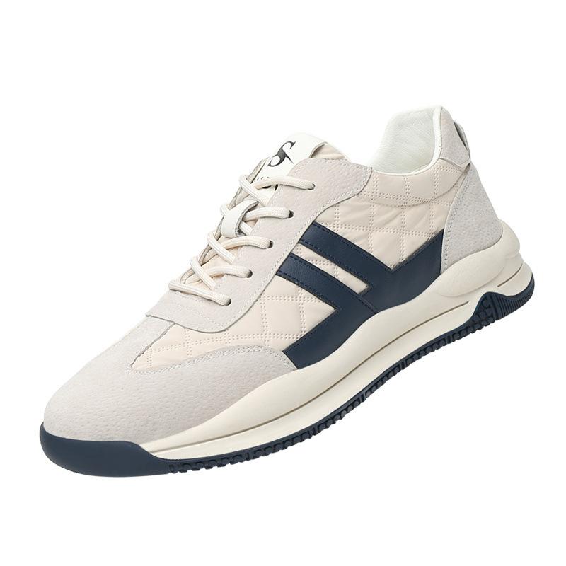 Inner Height-increasing Men's Shoes Leather Breathable Ice Silk Canvas Shoes Men's Casual Board Shoes Sports Trendy Shoes Versatile Soft-soled Shoes