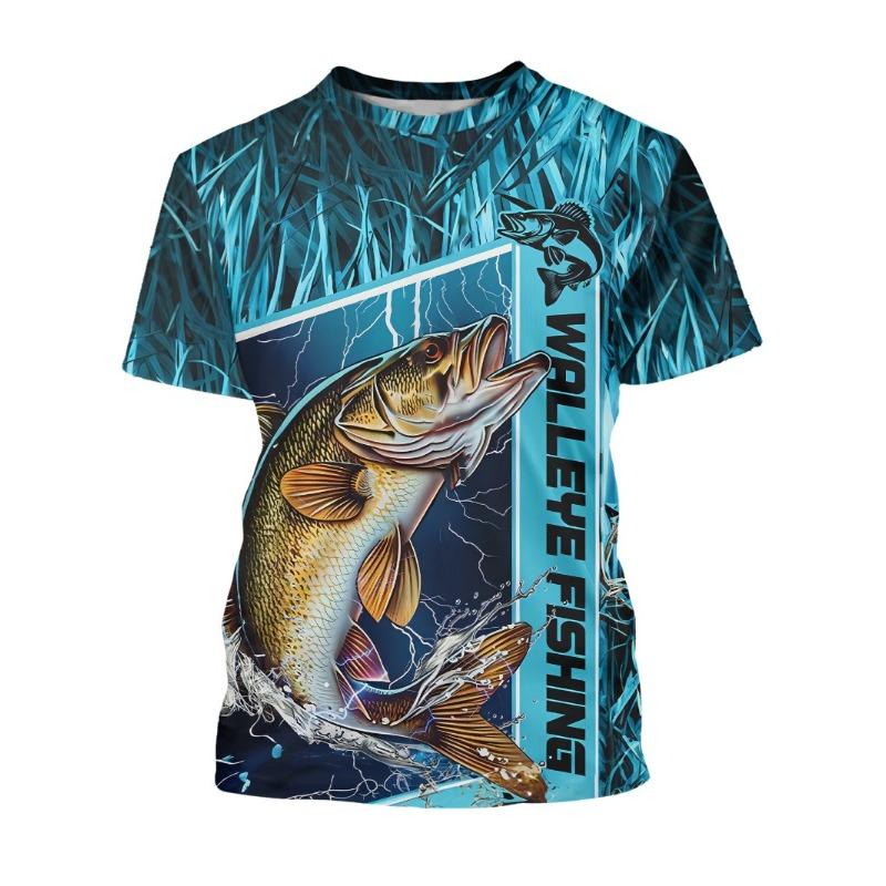 Fishing 3D Printed Casual Loose Men's Short Sleeved T-shirt Top for Summer Fishing