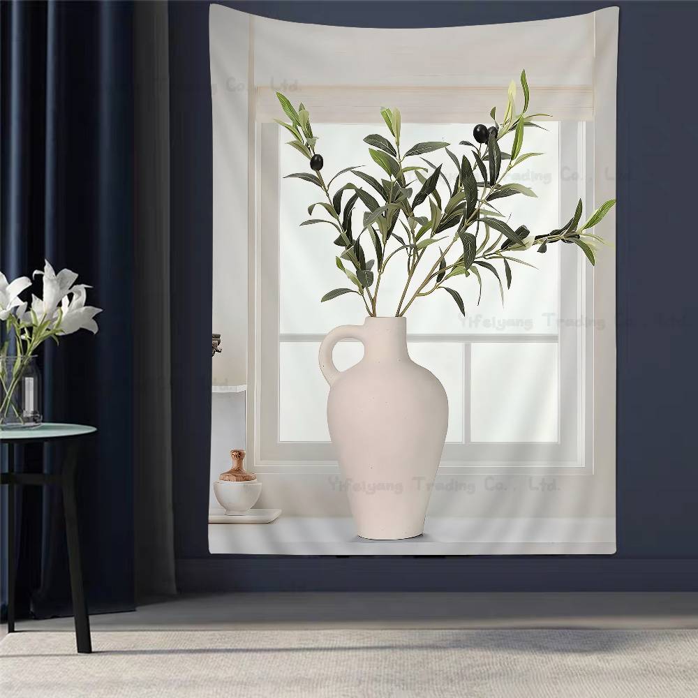 Chic Olive Tree In Vase Canvas Art Hippie Wall Hanging Tapestries For Living Room Home Dorm Decor Art Home Decor