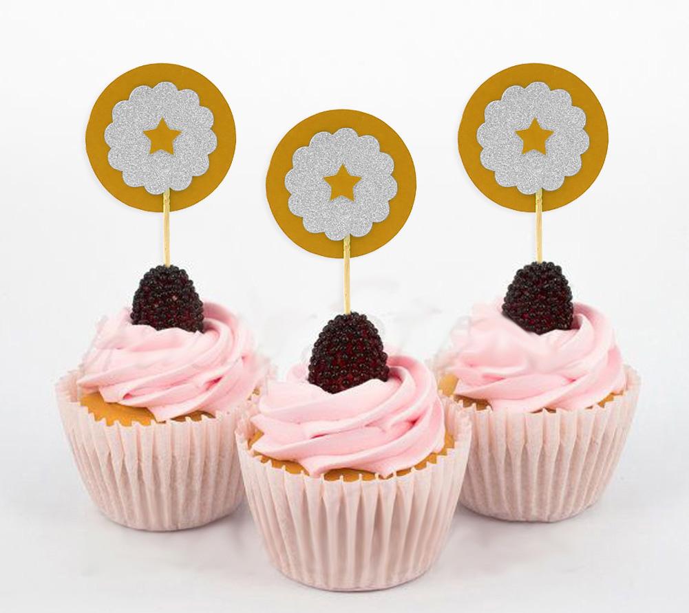 Darling Souvenir | Toppers de cupcake em formato de estrela com glitter | Decorações de sobremesa para festa de chá de bebê e casamento - Pacote de