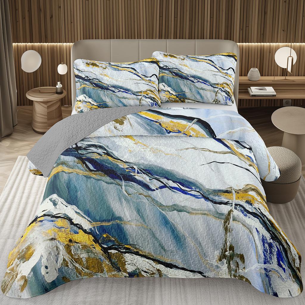 Marble Bedspread Set Soft Lightweight Stone Print Coverlet Bed Spreads, Farmhouse Modern Thin Quilted Bedding Sets for Women Men