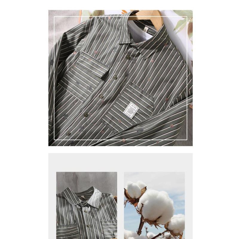Men's Cotton Blend Casual Loose Striped Long Sleeve Shirt Button Down Streetwear Top Cardigan