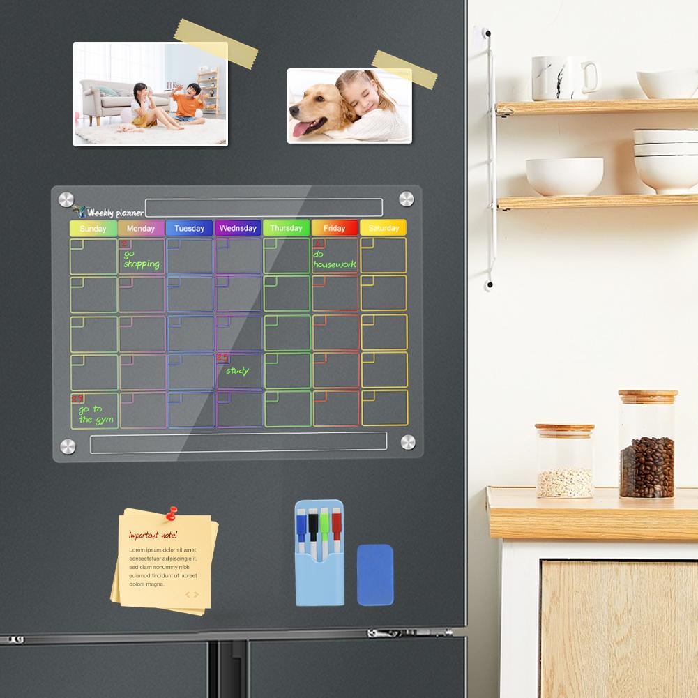 Calendare acrilice magnetice pentru frigider Planificator lunar și săptămânal Calendare Tabla șters uscată Magnet de frigider reutilizabil Set de instrumente pentru acasă