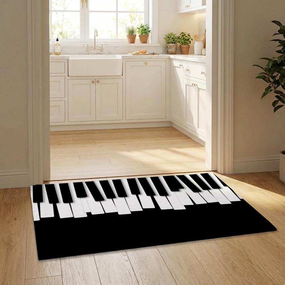 Music Note Piano Pattern Floor Mat Flannel Door Mat Non-Slip Bedroom Living Room Home Decor