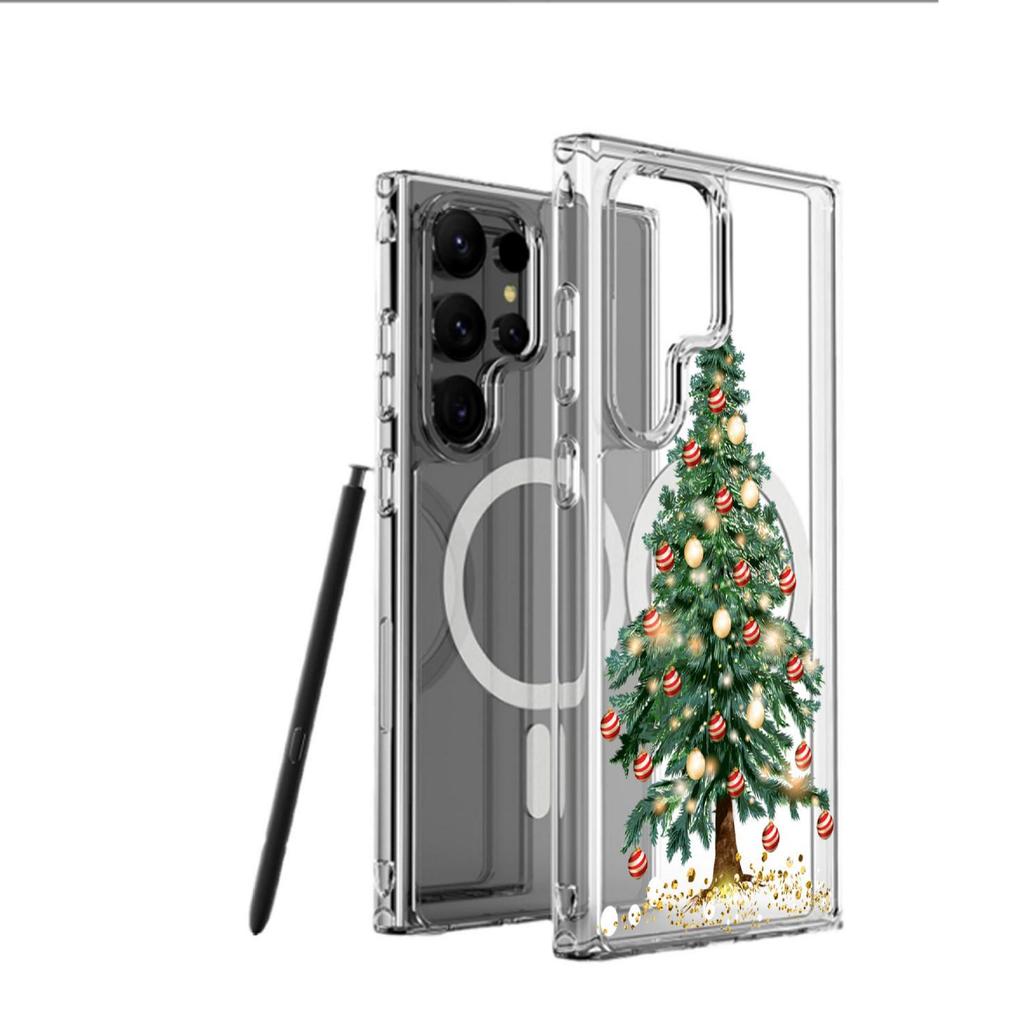 Magnetic Christmas Tree Phone Case for iPhone 15/16/17 Pro Max - Transparent Full Coverage