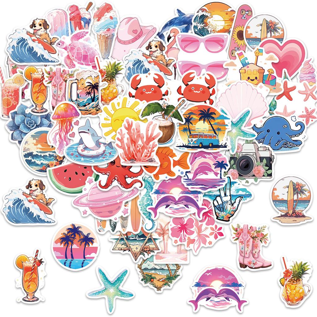 50 Cartoon Summer Tide Graffiti Stickers Personalized Decorative Guitar Notebook Suitcase DIY Waterproof