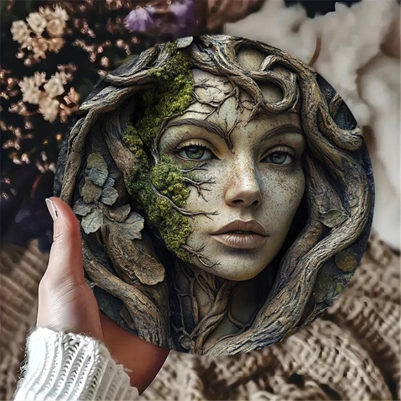 Natural Wood Wall Art Plaque with Tree Goddess Pattern Indoor Decorative Piece Elegant Hanging Sign for Home Garden Gift