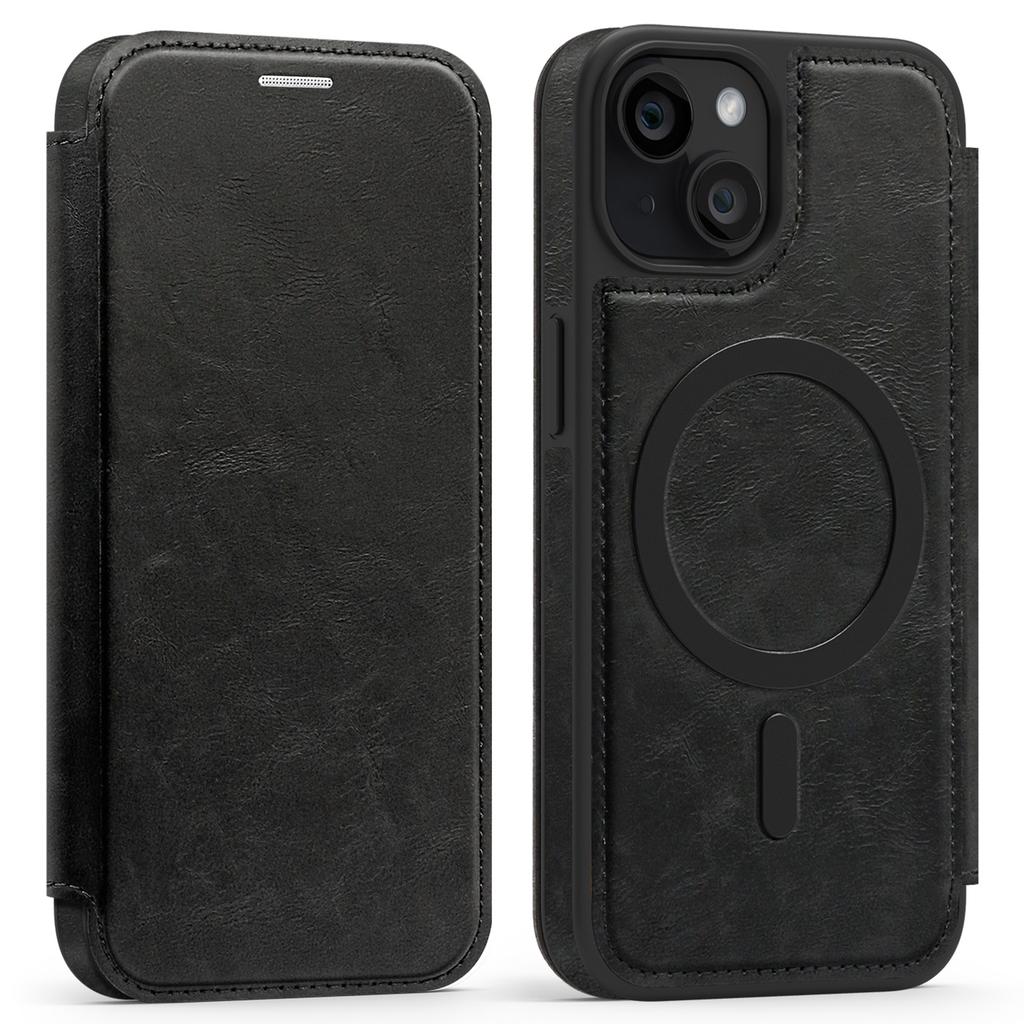 For iPhone 15 Case Compatible with MagSafe RFID Blocking Card Holder Leather Phone Cover