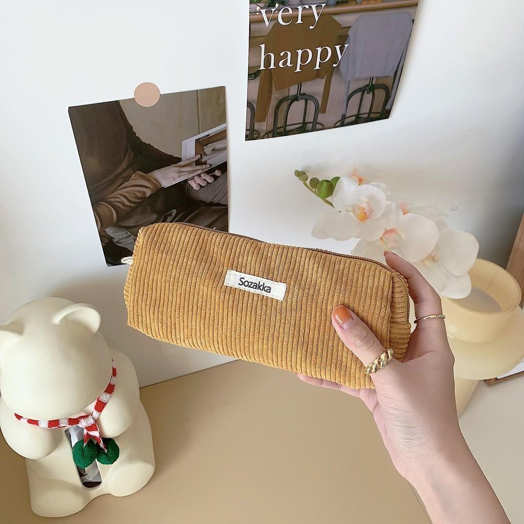 Literary Korean Style Velvet Solid Color Pencil Case Soft Texture High School Student Gift