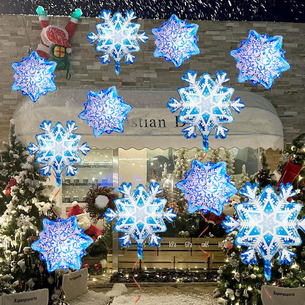 12er-Pack Blaue Schneeflocken-Alufolie-Ballons, Ballons mit Winter-Thema, Geeignet für Weihnachten, Weihnachtsfeiern, Wi