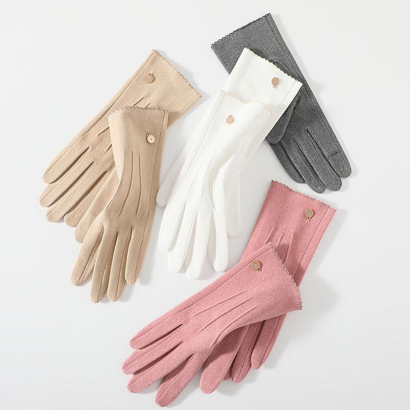 Elegant Women Autumn Winter Full Finger Touch Screen Glove Outdoor Sport Cycling Thin German Velvet Warm Driving Mitten