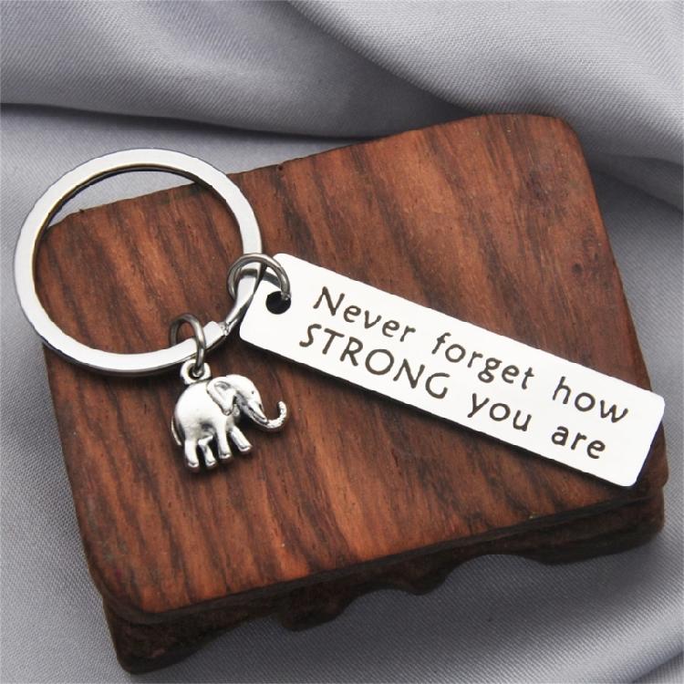 Metal Elephant Keychain Featuring Empowering Slogan Strength Wisdoms Symbol Inspirational Desk Decoration Items