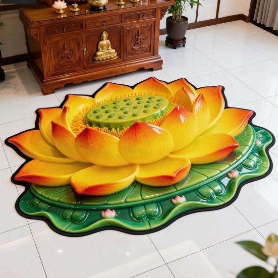 3D Lotos Fußmatte Realistische Blume Wohnzimmerteppich Waschbar Rutschfeste Teppich für Zuhause Meditationsraum Schlafzimmer Dekoration
