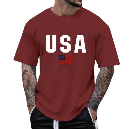 Herre T-skjorte Rund Hals Kort Erme Slim Fit T-skjorte USA Mønster Allsidig T-skjorte Topper Løping Fitness Topper Hverdagsbruk
