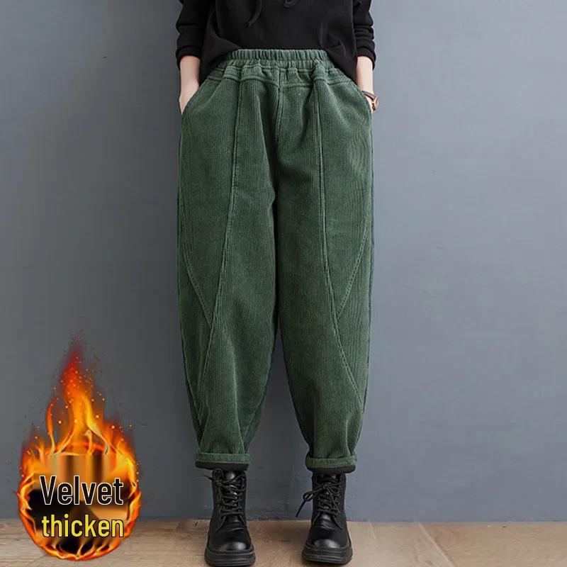 

Женские вельветовые брюки-шаровары 2024: Большой размер, Фиолетовый, Толстый бархат, Эластичная талия для Весны, Осени, Зимы L