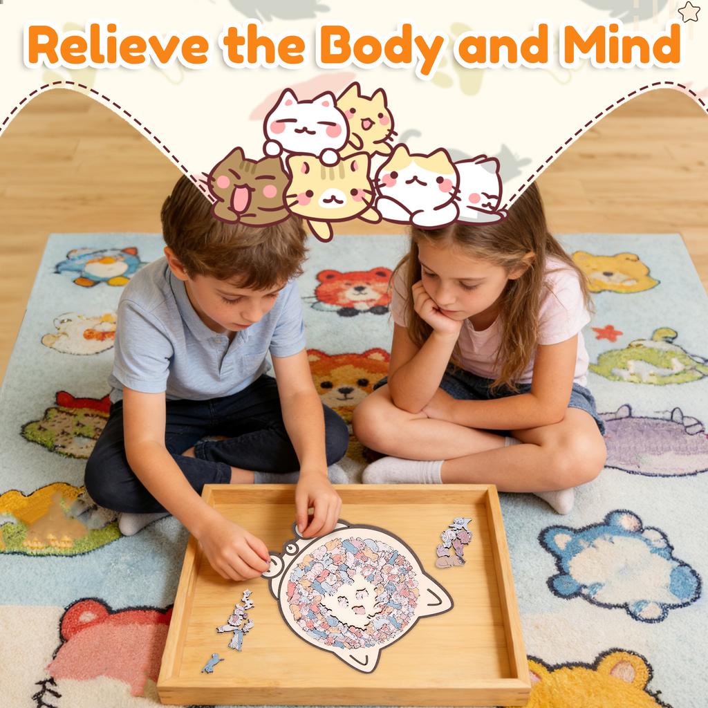 134/135 Pcs Cat Shaped Wooden Jigsaw Puzzle Unique Irregular Puzzle Cat Puzzles for Cats Lovers Home Decoration Festival Gifts