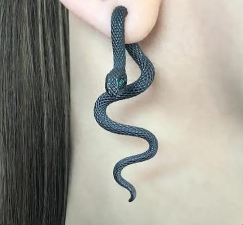 Niche Design Diamond-Studded Multicolor Snake Earrings with Detachable Styles