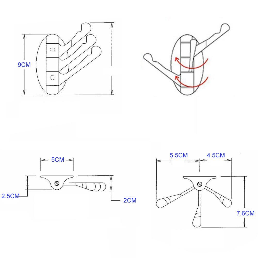 Rotating Kitchen & Bathroom Wall-Mounted Coat Hook with Three Movable Hooks