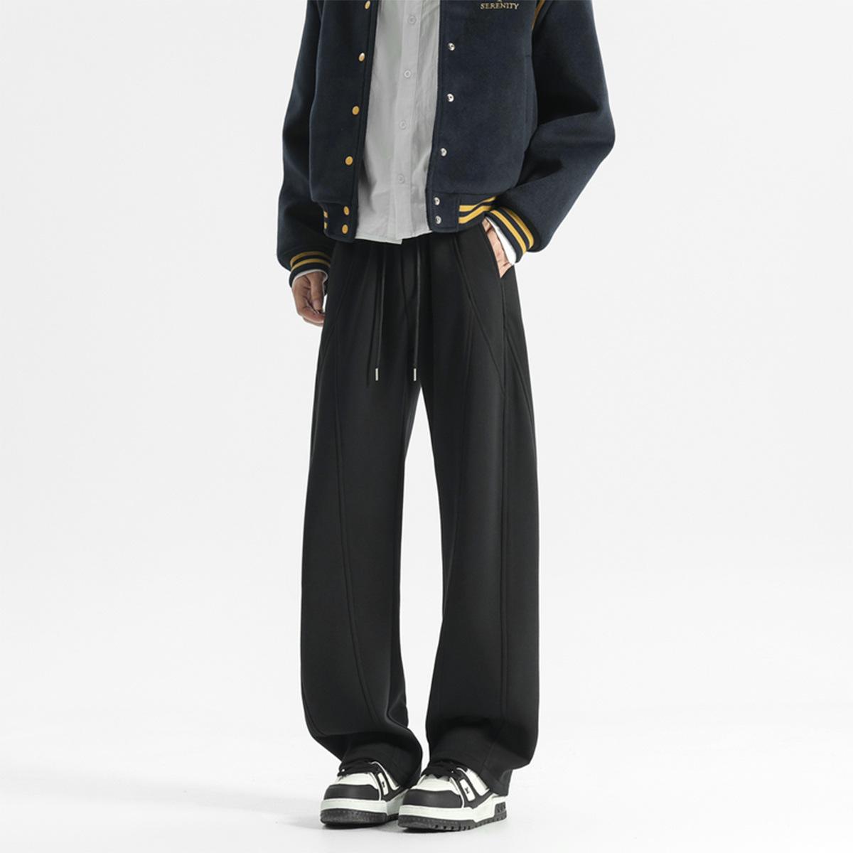 

Американские Тяжеловесные Брюки-нож с Изогнутым Кроем: Унисекс Модные Осенне-Зимние Чистый Крой Свободные Спортивно-Повседневные Длинные Брюки 2XL чёрный