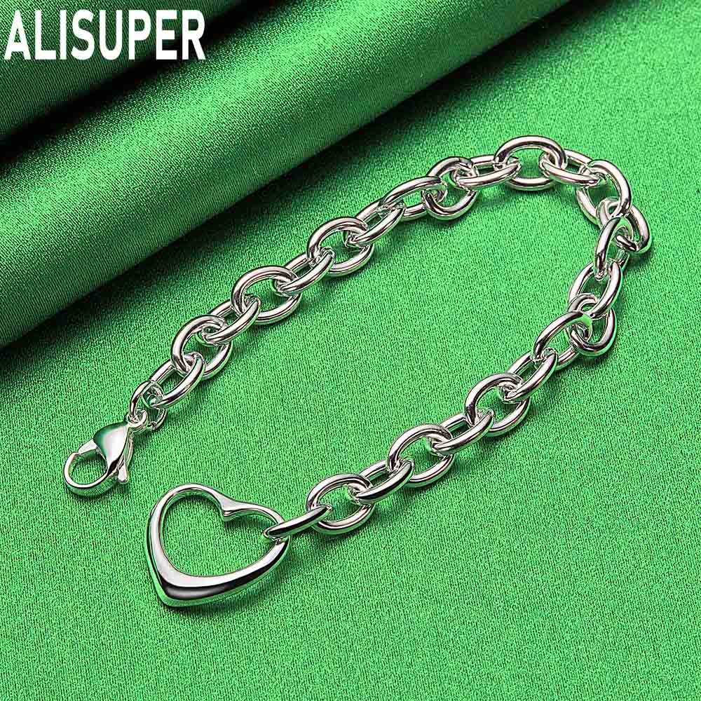 925 Sterling Silver Simple Romantic Hollow Love Side Chain Exquisite Bracelet Gift Jewelry