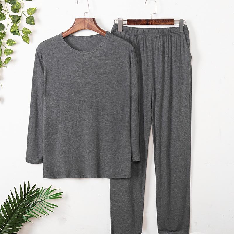 Men's Modal Pajamas Set: Thin, Long Sleeve & Pants, Crew Neck, Casual, Plus Size, for Spring, Summer & Autumn.