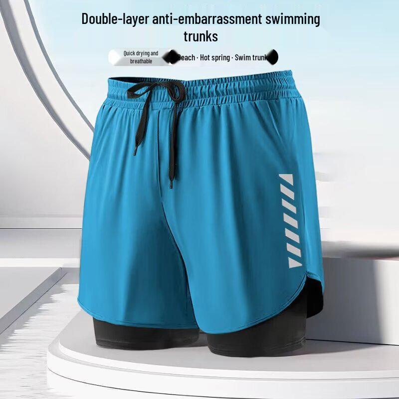 Men's Quick-Dry Anti-Exposure 2-in-1 Sports Shorts: Breathable, Loose, for Running, Basketball, Fitness, and Swimming.