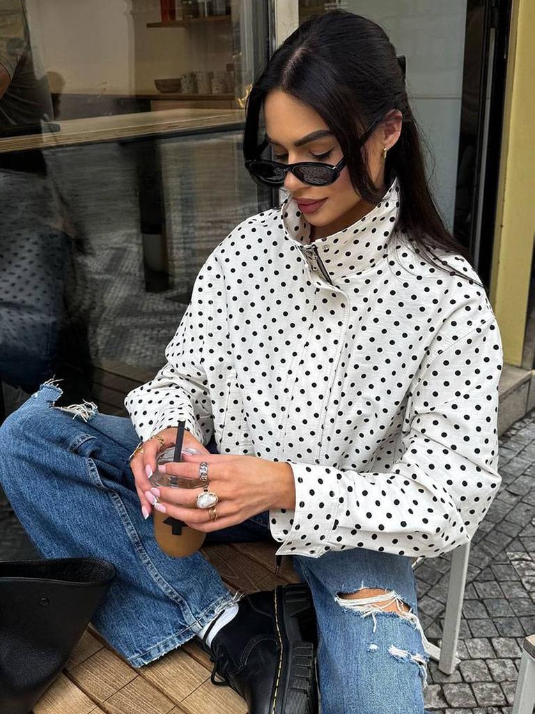 Women's New Spring Summer Polka Dot Long Sleeve Jacket Set with Shorts