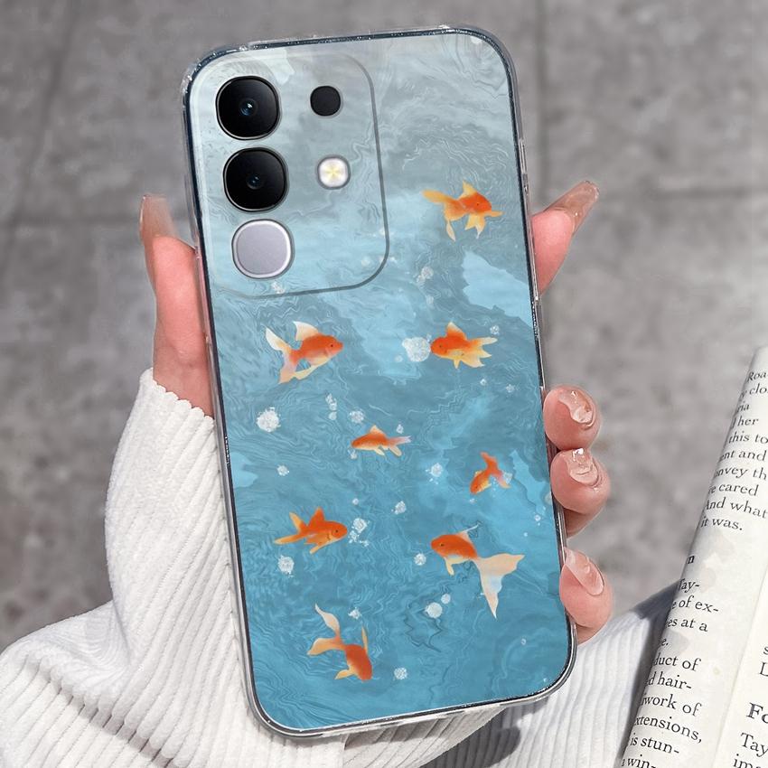 Shockproof Silicone Phone Cases For Vivo Y29 Y29s Y28 Y27 Y27t Y22 Y22s Y21 Y21e Y21s Y20 Y20i Beautiful Lavender Pattern Clear Covers For Vivo Casing