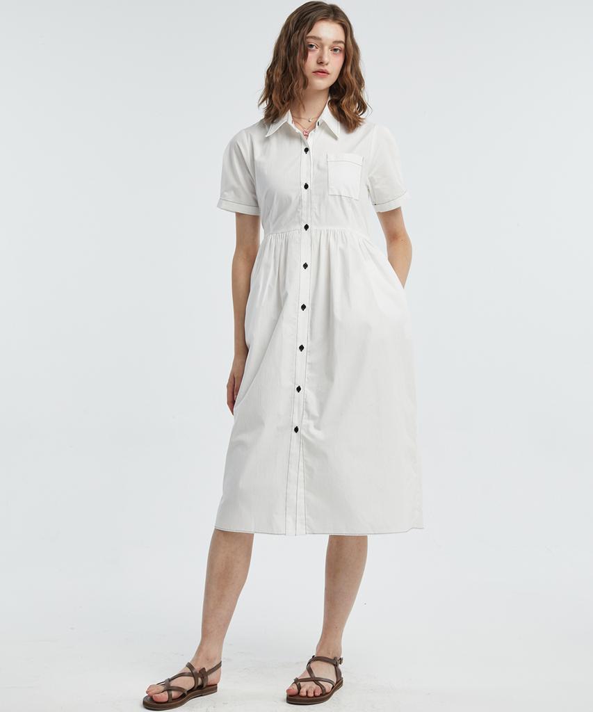 MANAVIS7 Color Block Stitch Dress [White]