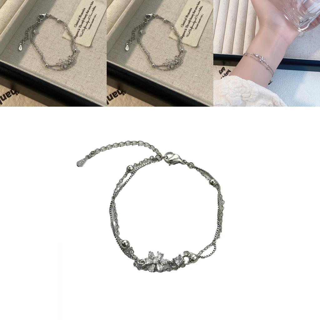 Elegant Fresh Bloom Two Layer Bracelet For Women Made With Copper And Zircon