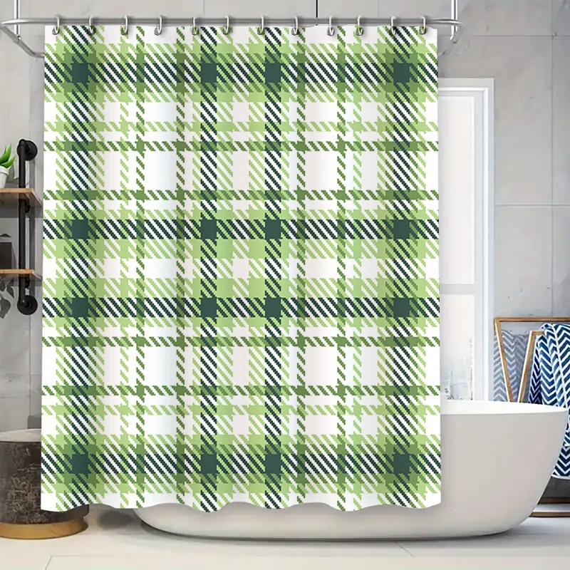 

Green Plaid Shower Curtain Home Decor Bathroom Accessories Waterproof Bath Rug Set for Kids Room Decoration 180x270cm (6ft) 90x180cm