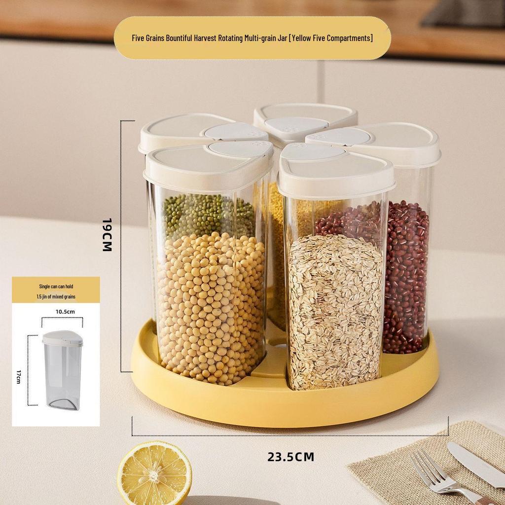 Rotating Moisture-Proof Grain Storage Box with Compartments for Kitchen & Fitness Enthusiasts