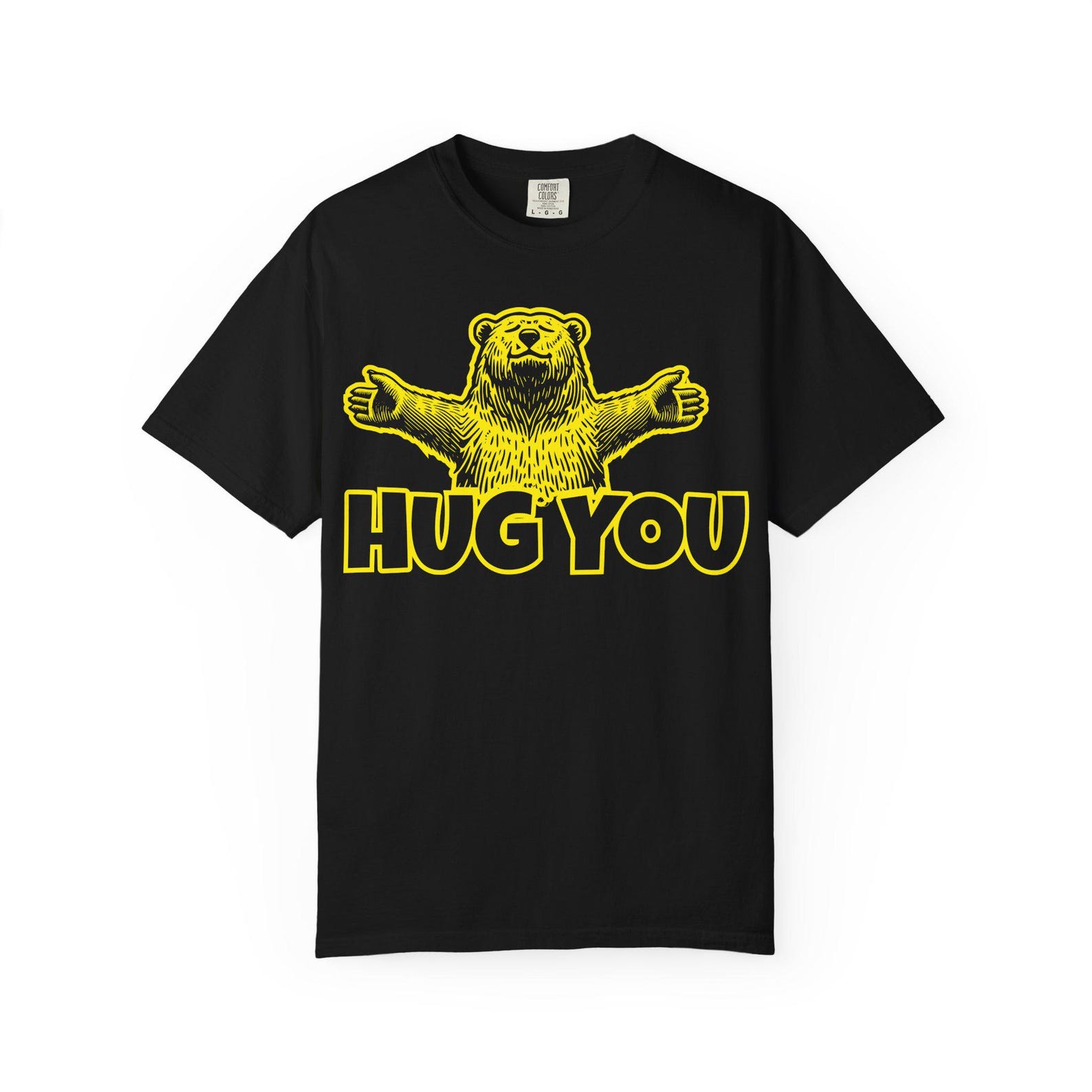 Yellow Hug You Bear graphic T-Shirt | Bear Illustration, Retro Text 3XL