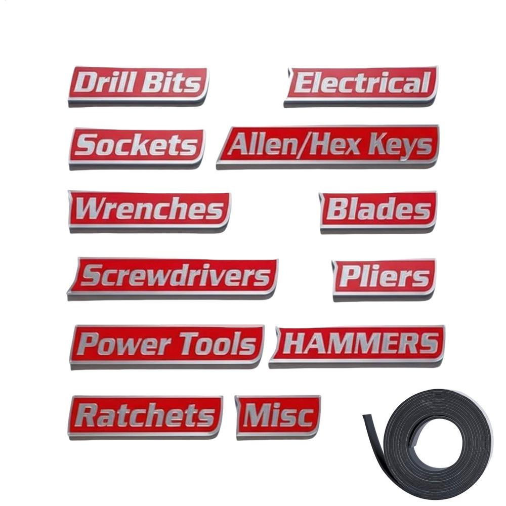 12pcs Magnetic Toolbox Labels Drawer Organize Tags With Magnet Stickers Reusable Tags for Steel Toolboxes for Identifying