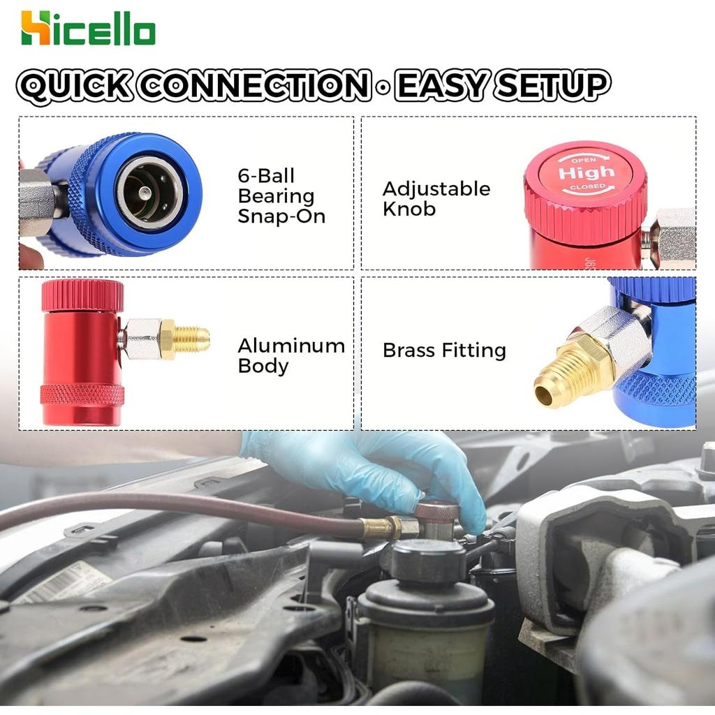 Adapter Refrigerant Quick Couplers 1/4" Male Port High/Low Side Adapter Manual Couplers Car Air Tool Set A/C Refrigerants Manifold Gauge Hose Air Con