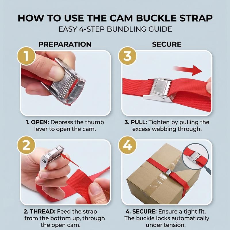 3M Cam Buckle Cargo Straps, Zinc Alloy Buckle PP Webbing Tie Down Belt for Car, Motorcycle, Luggage Transport
