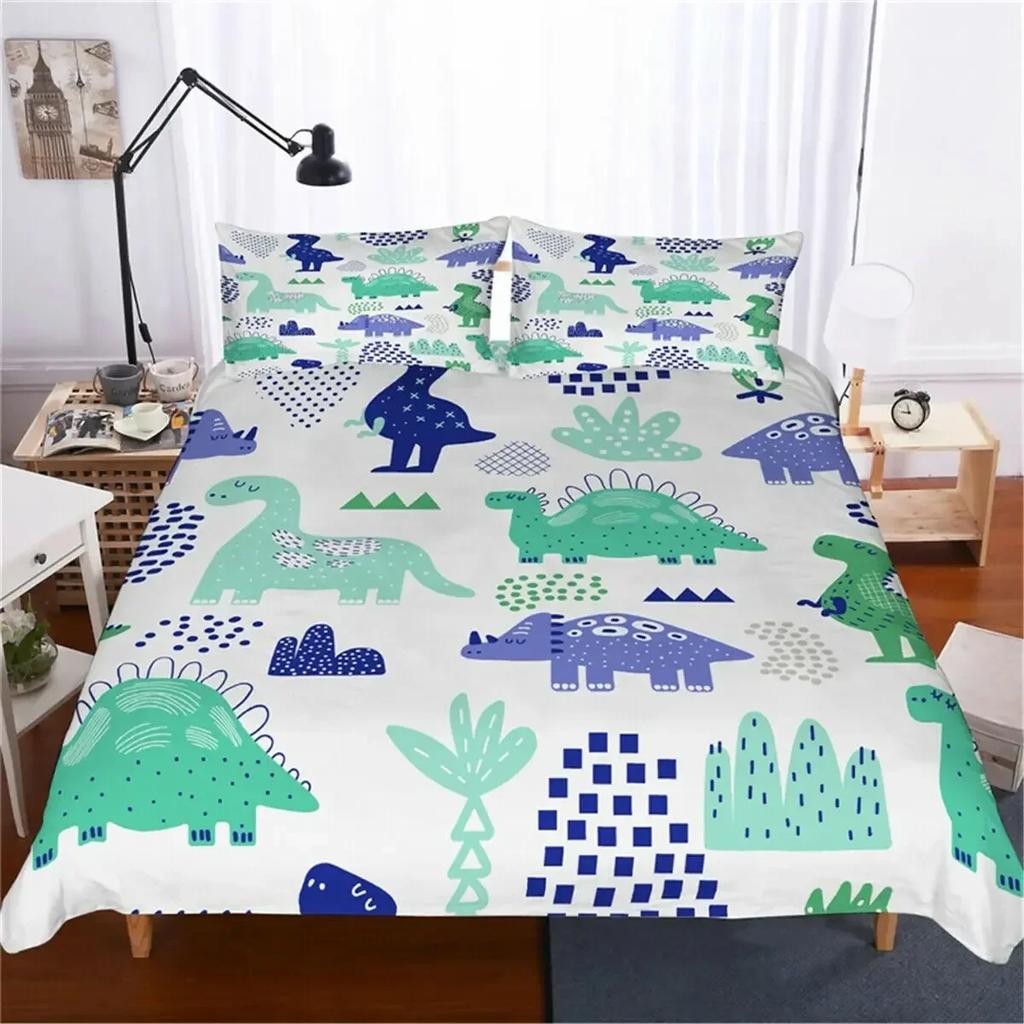 Dinosaur Cute Ancient Animal Comfortable Duvet Quilt Cover Pillowcase Bedding Set Children Bedroom Decoration Home Textile