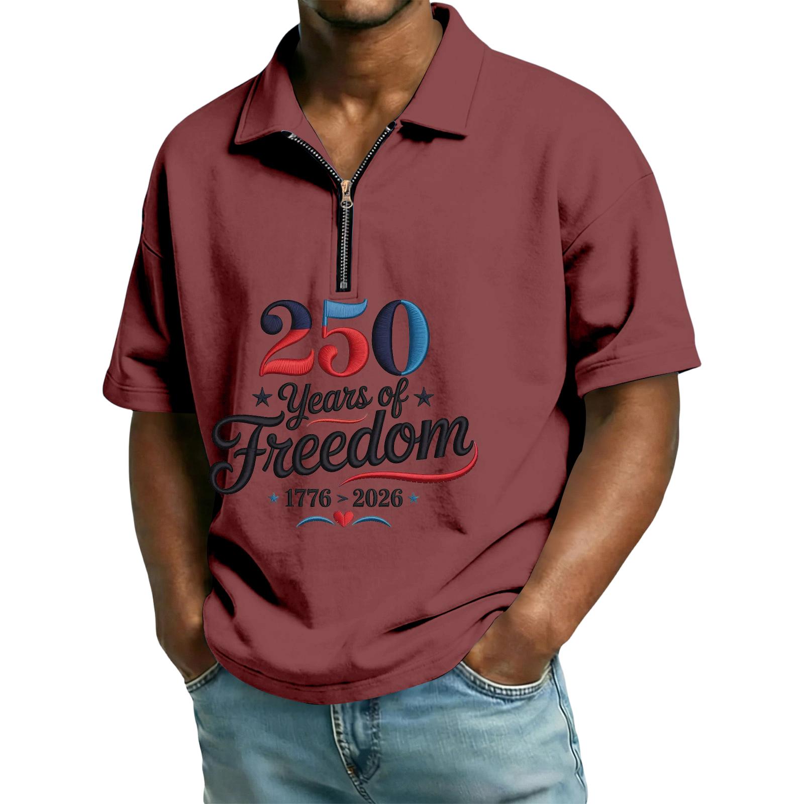 

Men s Casual Loose American Independence Day Printed T-shirt Lapel Short Sleeve Daily Tops M Кіновар