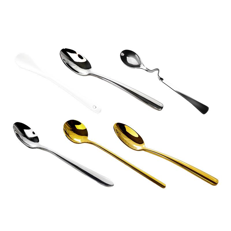 304 Stainless Steel Long Handle Coffee & Dessert Spoon, Ceramic Small Soup & Stirring Spoon for Fruit & Yogurt