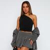 Einfarbiges, rückenfreies Tanktop mit einer Schulter und Bonbonfarbe, eng anliegend, sexy, ärmellos, halslos, schmales, lässiges Top
