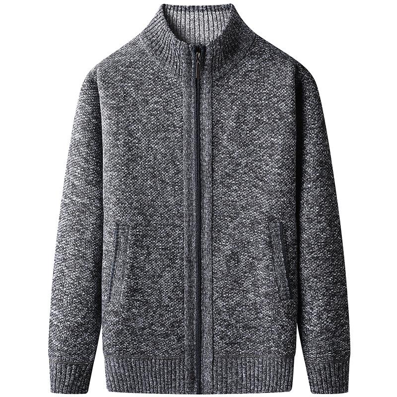 2025 Autumn New Jersey Men Casual Solid Color Sweatcoat Winter Men Thick Fleece Warm Sweater Casual Stand Collar Zipper Cardigan