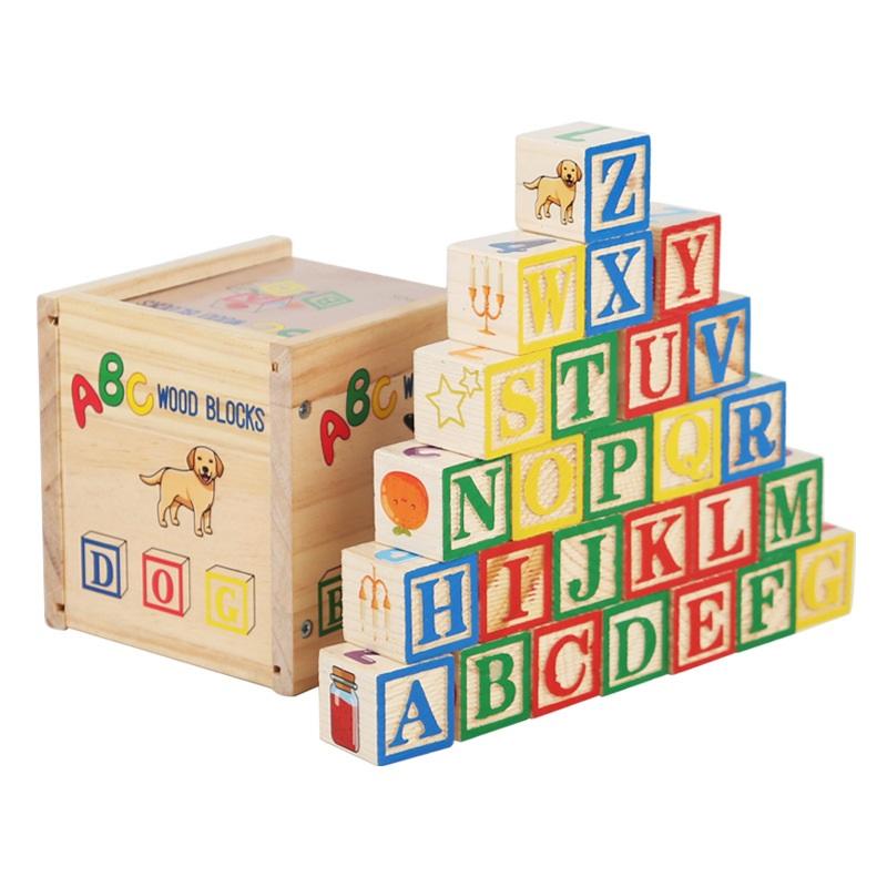 Wooden educational toys 27 pieces of large building blocks ABC alphanumeric cube building blocks suitable for early learning of children aged 3-6